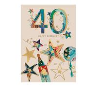 Words 'n' Wishes Biglietto di auguri per il 40° compleanno per un amico, per lui, con motivo e numero grande laminato con stelle, multicolore, 22 x 15,8 cm
