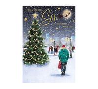 Words 'n' Wishes Biglietto di Natale con figura maschile che cammina oltre l'albero di Natale, multicolore, 23,5 x 16,5 cm