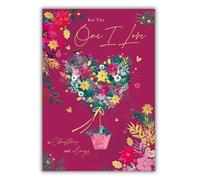 Words 'n' Wishes One I Love - Biglietto di Natale a forma di cuore con pianta di buxus, fiori e pettirosso, multicolore, 23,5 x 16,5 cm