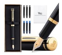Wordsworth and Black Fountain Pen Mini EDC Penna Tascabile Nera, Oro, Pennino Medio, 6 Cartucce d'Inchiostro, Convertitore d'Inchiostro, Set Regalo Penna Ricaricabile, Uomini & Donne