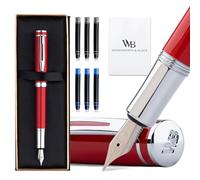 Wordsworth and Black Fountain Pen Mini EDC Penna Tascabile Rossa, Cromo, Pennino Medio, 6 Cartucce d'Inchiostro, Convertitore d'Inchiostro, Set Regalo Penna Ricaricabile, Uomini & Donne