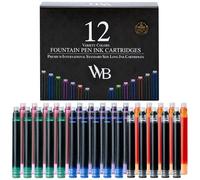 Wordsworth & Black 12 Pack Fountain Pen Ink Refills - Set of 12 Assorted Colors Ink Cartridges - International Standard Size - Length APPR 1.5" - Base Diameter APPR 0.24" - Disposable and Generic