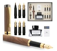 Wordsworth & Black Calligraphy Pen Gift Set, Include Bottiglia di inchiostro, 6 cartucce di inchiostro, convertitore per ricarica, 6 pennini di ricambio, bambù di lusso, journaling [Legno marrone]