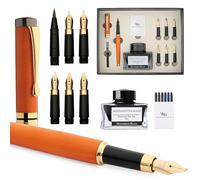 Wordsworth & Black Calligraphy Pen Gift Set, Include Bottiglia di inchiostro, 6 cartucce di inchiostro, convertitore per ricarica, 6 pennini di ricambio bambù di lusso journaling [Legno di ciliegio]