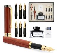 Wordsworth & Black Calligraphy Pen Gift Set, Include Bottiglia di inchiostro, 6 cartucce di inchiostro, convertitore per ricarica, 6 pennini di ricambio, bambù di lusso, journaling [Legno di rosa]