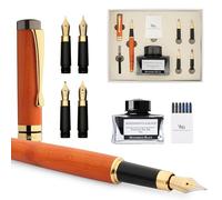 Wordsworth & Black Fountain Pen Gift Set, Include bottiglia d'inchiostro, 6 cartucce d'inchiostro, convertitore di ricarica 4 pennini di ricambio bambù di lusso calligrafia penne [Legno di ciliegio]
