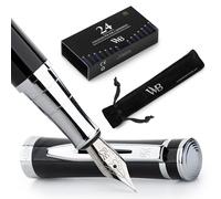 Wordsworth & Black Fountain Pen Set, Medium Nib, Includes 24 Pack Ink Cartridges, Ink Refill Converter & Gift Pouch, Chrome Finish, Calligraphy, [Black Chrome], Perfect for Men & Women