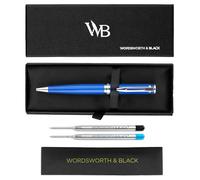 Wordsworth & Black Penna a Sfera Lacca Blu - Penna di Lusso Stupefacente con Finitura Cromata, Ricarica di Inchiostro, Regalo per Uomini & Donne, Ricaricabile, Belle Penne, Punta Fine