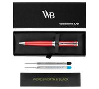 Wordsworth & Black Penna a Sfera Lacca Rossa - Penna di Lusso Stupefacente con Finitura Cromata, Ricarica di Inchiostro, Set Regalo per Uomini & Donne, Ricaricabile, Belle Penne, Punta Fine
