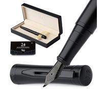Wordsworth & Black Set di Penna Stilografica, Punta Curva, Include 24 Cartucce d’Inchiostro, Convertitore di Ricarica & Scatola Regalo, Calligrafia, [Tutto Nero], Perfetto per Uomo e Donna