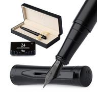 Wordsworth & Black Set di Penna Stilografica, Punta Extra Fine, Include 24 Cartucce d’Inchiostro, Convertitore di Ricarica & Scatola Regalo, Calligrafia, [Tutto Nero], Perfetto per Uomo e Donna