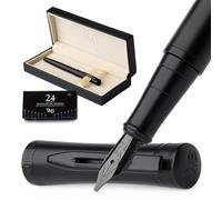 Wordsworth & Black Set di Penna Stilografica, Punta Larga, Include 24 Cartucce d’Inchiostro, Convertitore di Ricarica & Scatola Regalo, Calligrafia, [Tutto Nero], Perfetto per Uomo e Donna