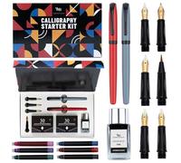 Wordsworth & Black Set di penne calligrafiche,Grigio, 2 penne, Flacone d'inchiostro da 18 ml, 60 Cartucce d'inchiostro, Convertitore d'inchiostro,1 Pennino Medio,4 Pennini Larghi,Penna a Pennello