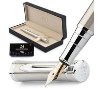 Wordsworth&Black Set di penne Stilografiche,Extra Fine Pennino,Include 24 cartuce di inchiostro e convertitore di ricara di inchostro[Argento Cromato]