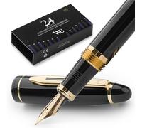 Wordsworth & Black Set di penne stilografiche Majesti [Oro Nero]; pennino medio, scatola regalo, 24 cartucce di inchiostro, convertitore di ricarica, manuale; agenda, set calligrafia