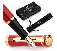 Wordsworth & Black Set di Penne Stilografiche, Pennino Medio, Confezione da 24 Cartucce d’Inchiostro, Un Convertitore per Ricarica, Pochette Regalo, Finitura Dorata, Calligrafia [Rosso Cremisi Oro]