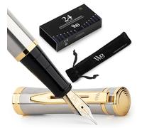 Wordsworth & Black Set di penne stilografiche,pennino medio dorato a 18 carati,include 24 cartuce d'inchiostro,convertitore di ricarica e astucci regalo,finitura oro,calligrafia, [argento e oro]