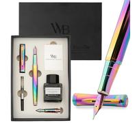 Wordsworth & Black Set di Penne Stilografiche, Pennino Medio e Extra Fine 18K Oro, Bottiglia Inchiostro Nero 25ML, 6 Cartucce, Convertitore, Confezione Regalo - [Arcobaleno], Set per Uomini e Donne.