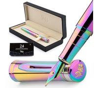 Wordsworth & Black Set penna stilografica di lusso,pennino medio,Arcobaleno | Regalo per Uomo e Donna, Corpo in Ottone, 18K, Calligrafia, Convertitore + 24 Cartucce, Ricaricabile, Antiperdita