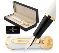 Wordsworth & Black Set penna stilografica di lusso, pennino medio, Bianco