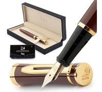 Wordsworth & Black Set penna stilografica, pennino medio dorato 18K, include 24 cartucce inchiostro, convertitore ricarica inchiostro e confezione regalo, finitura dorata, calligrafia, [Marrone oro]
