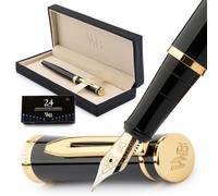 Wordsworth & Black Set penna stilografica, pennino medio dorato 18K, include 24 cartucce inchiostro, convertitore ricarica inchiostro e confezione regalo, finitura dorata, set calligrafia, [oro nero]