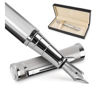 Wordsworth & Black Set penna stilografica, pennino medio, include 24 cartucce d'inchiostro e convertitore ricarica, confezione regalo, scrittura agenda, set calligrafia, [Cromato argento]