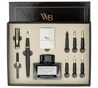Wordsworth & Black Set regalo penna per calligrafia, include bottiglia d'inchiostro, 6 cartucce d'inchiostro, convertitore di ricarica d'inchiostro, 6 punte di ricambio, Pacchetto Premium [Oro Nero]