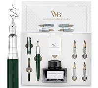 Wordsworth & Black Set regalo Penna Stilografica, include bottiglia d'inchiostro, 6 cartucce d'inchiostro, convertitore di ricarica d'inchiostro, 4 punte di ricambio, Pacchetto Premium[Cromo Verde]