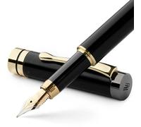 Wordsworth & Black's Set di penne stilografiche, in legno di bambù - Pennino fine, Astuccio regalo; Include 6 cartucce d'inchiostro, Convertitore di ricarica d'inchiostro - Calligrafia [Legno nero]