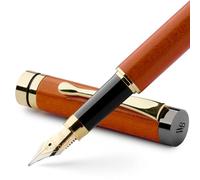 Wordsworth & Black's Set di penne stilografiche, in legno di bambù - Pennino fine Astuccio regalo Include 6 cartucce d'inchiostro Convertitore di ricarica d'inchiostro Calligrafia [Legno di ciliegio]