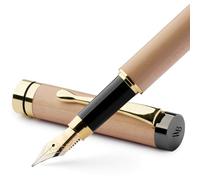 Wordsworth & Black's Set di penne stilografiche, in legno di bambù - Pennino fine, Astuccio regalo; Include 6 cartucce d'inchiostro, Convertitore di ricarica d'inchiostro Calligrafia [Legno d'acero]