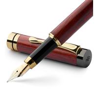 Wordsworth & Black's Set di penne stilografiche, in legno di bambù - Pennino fine, Astuccio regalo; Include 6 cartucce d'inchiostro, Convertitore di ricarica d'inchiostro -Calligrafia [Legno di rosa]