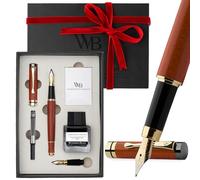 Wordsworth & Black's Set di Penne Stilografiche, Lusso Legno di Bambù - Pennino Medio, Pennino Extra Fine Custodia Regalo Boccetta di Inchiostro Nero da 25ML, 6 Cartucce di Inchiostro [Legno di Rosa]