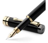 Wordsworth & Black's Set Penna Stilografica, Legno Di Bambù Di Lusso - Pennino Extra Fine, Astuccio Regalo; 6 Cartucce D'inchiostro, Convertitore Di Ricarica D'inchiostro - Calligrafia [Legno Nero]