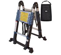 WORHAN 5.6m Scala Alu Doppia Telescopica con 2 Stabilizzatori Telescopici Estensibile Pieghevole Multiposizione Multifunzione Multiuso in Alluminio Nuova Generazione K5.6+bag