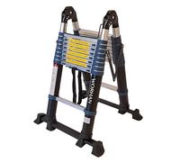 WORHAN 5.6m Scala Alu Doppia Telescopica con 2 Stabilizzatori Telescopici Estensibile Pieghevole Multiposizione Multifunzione Multiuso in Alluminio Nuova Generazione K5.6