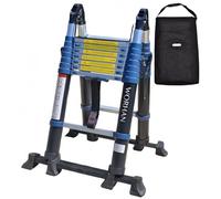 WORHAN 5m Scala Alu Doppia Telescopica con 2 Stabilizzatori Telescopici Estensibile Pieghevole Multiposizione Multifunzione Multiuso in Alluminio Nuova Generazione 500cm K5A+bag
