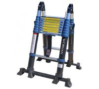 WORHAN 5m Scala Alu Doppia Telescopica con 2 Stabilizzatori Telescopici Estensibile Pieghevole Multiposizione Multifunzione Multiuso in Alluminio Nuova Generazione 500cm K5A