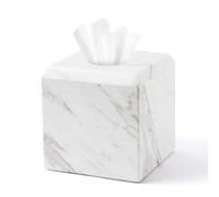 WORHE Copertura per scatola di fazzoletti, in marmo naturale, resistente, quadrato, per bagno, soggiorno, camera da letto, comò, cucina, minimalista, ufficio, casa, decorazione jazz, bianco (WH014)