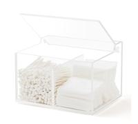 WORHE Cotton Swab Ball Holder - Supporto rettangolare Qtip con coperchio, 2 griglie in acrilico, per batuffoli di cotone, trucchi, cosmetici (DP004)