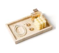 WORHE Vassoio di cortesia in pietra travertina italiana per gioielli, profumo, trucco, candele, vassoio decorativo in marmo naturale per bagno, cassettiera, organizzatore di stoccaggio