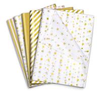 woric 120 fogli di carta velina color oro bianco sfuso oro con pois e strisce design per sacchetti regalo, festa della mamma, fai da te, artigianato, matrimonio, baby shower, laurea, feste