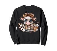 Work from Home Mucca Caffè Animale Stampa Leopardo Laptop Donne Felpa