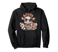 Work from Home Mucca Caffè Animale Stampa Leopardo Laptop Donne Felpa con Cappuccio