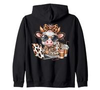Work from Home Mucca Caffè Animale Stampa Leopardo Laptop Donne Felpa con Cappuccio