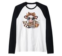 Work from Home Mucca Caffè Animale Stampa Leopardo Laptop Donne Maglia con Maniche Raglan