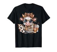 Work from Home Mucca Caffè Animale Stampa Leopardo Laptop Donne Maglietta