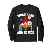Work Hard And Be Nice GNOME for Women Funny Office Humor Maglia a Manica