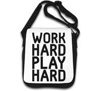 Work Hard Play - Borsa a tracolla rigida, colore: Bianco